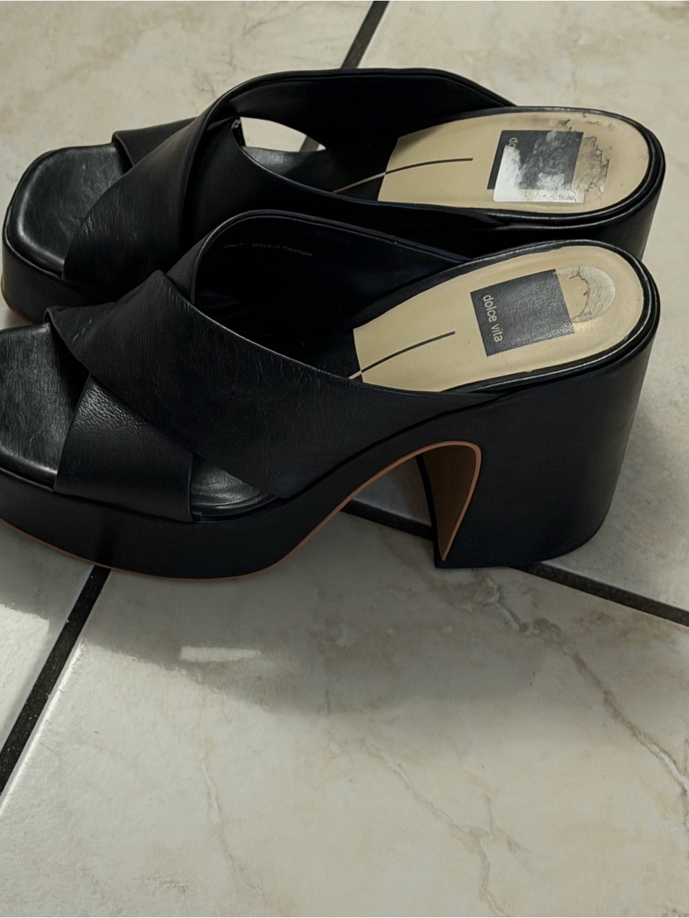 Dolce Vita Black Leather Platform Mules